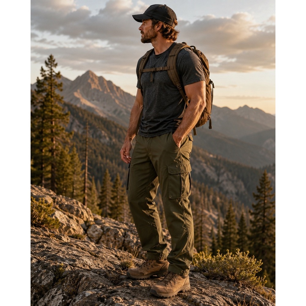Tactical Series Mens Olive Green Cargo Pants Hiking Outdoor Workwear Size L-33